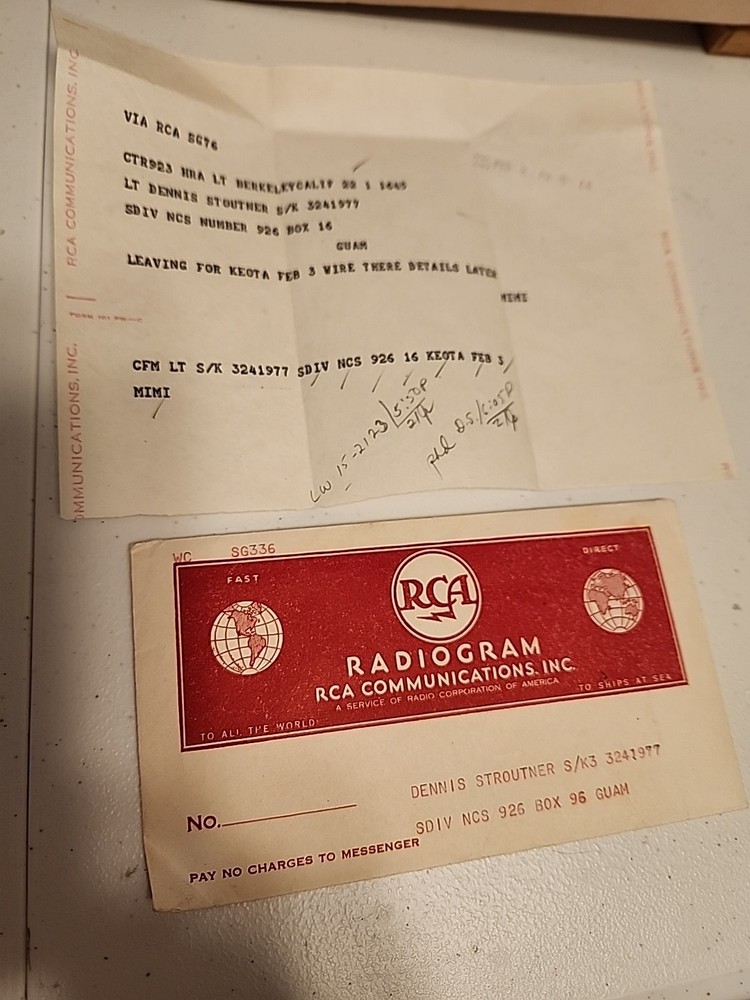 Radiogram From US Serviceman From Guam 1954