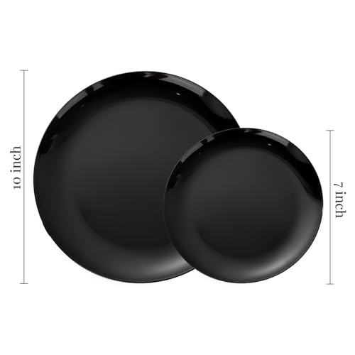 PULOTE Plastic Plates - Include 30 Dinner and 30 Dessert Plates 60 PCS Black