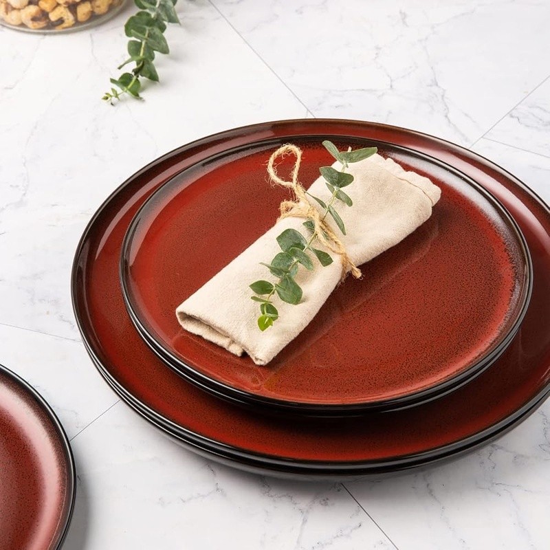 Ceramic Dinner Plates Set Scratch Resistant Oven Safe Unique Design 6 Pieces New