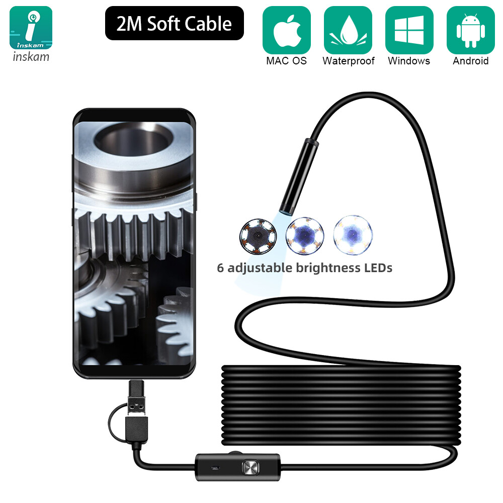 6.6FT 6LED USB Snake Endoscope Borescope HD Inspection Camera For Android Type C
