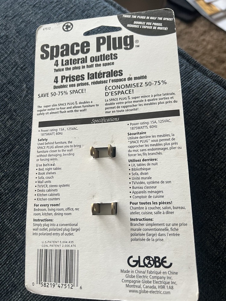 GLOBE flat space saver outlet, 2 into 4