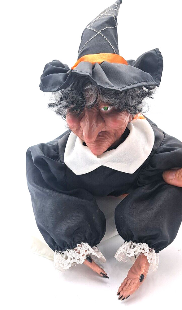 Halloween Witch 18" Hanging Flying Shaking Interactive Blinking Eyes READ VIDEO