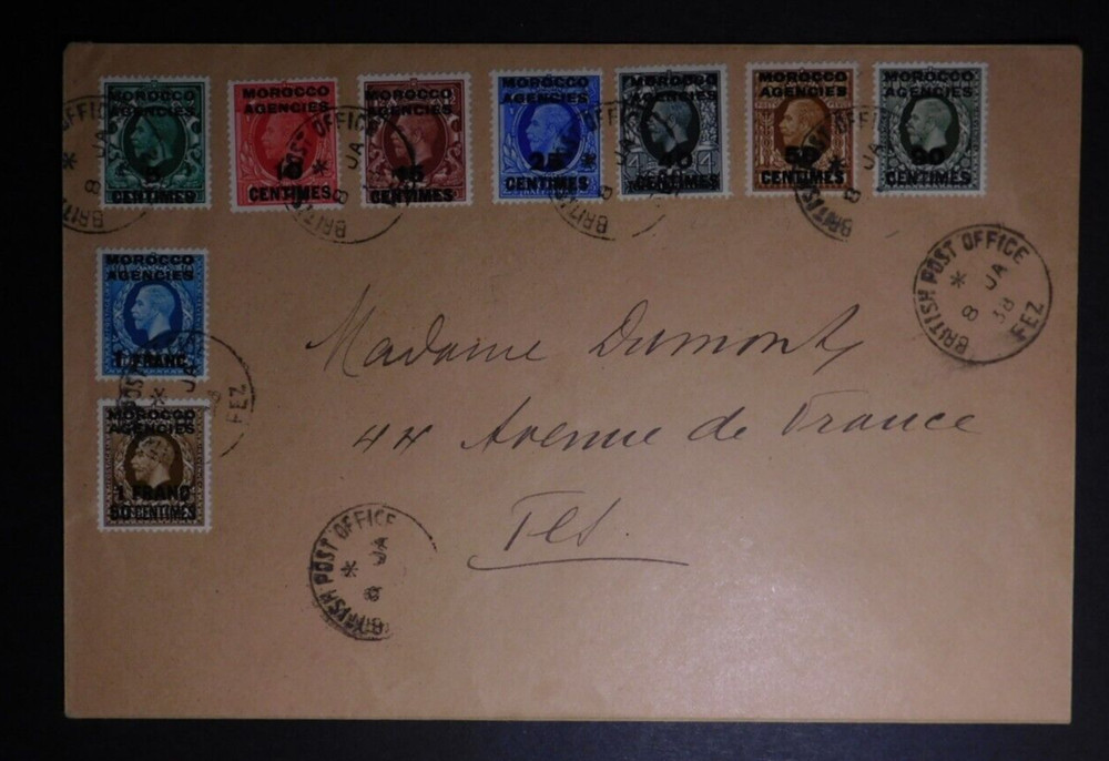 1938 Fez Morocco British Agencies Cover Local use Multi Franked