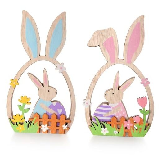 Yousoontic 2 Pcs Easter Decorations for the Home Easter Wooden Table