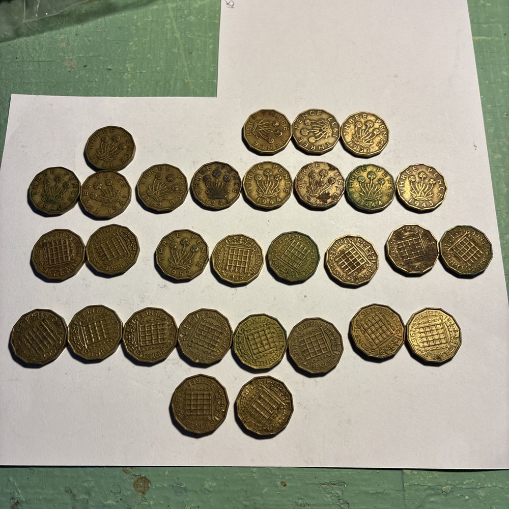 3d Pre Decimal Coins Bundle X 30. 1930’s Thru 60’s. Circulated.