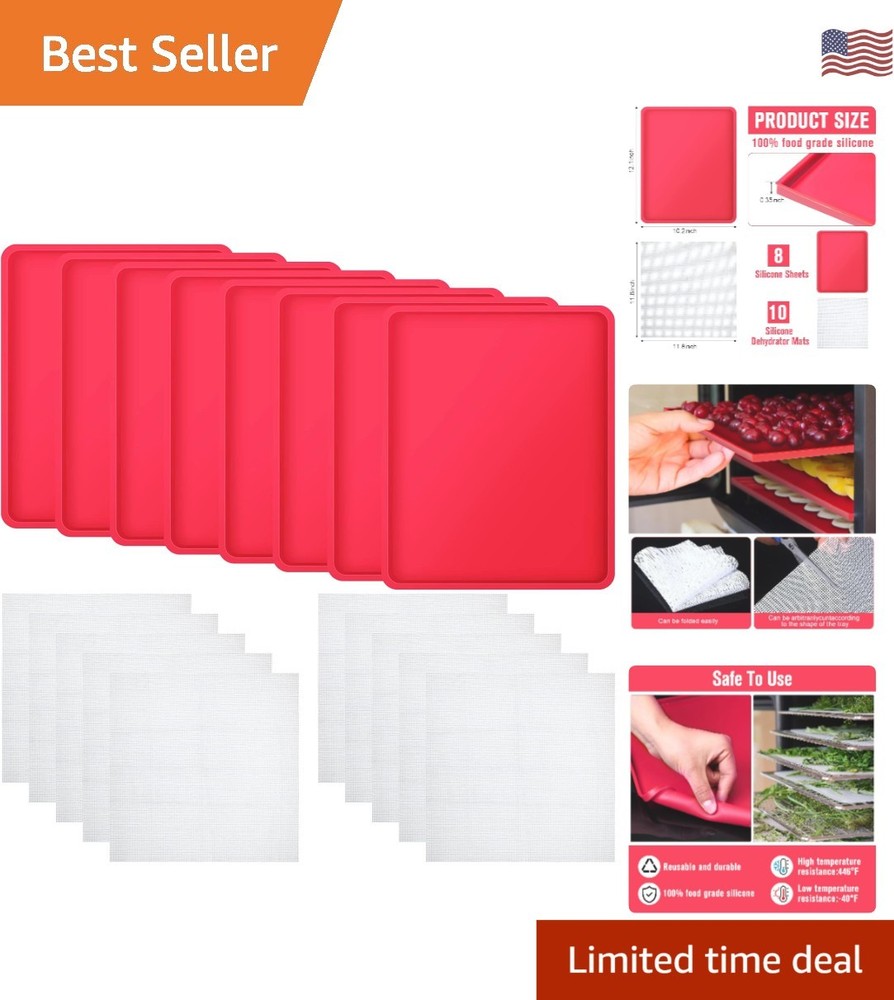 18-Piece Silicone Dehydrator Kit: Nonstick Mats & Mesh Sheets for Healthy Snacks