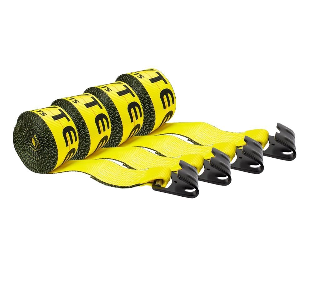 (4 Pack) 4"x65' Winch Straps w/flat hook, WLL 5400 Flatbed Tie Down Strap