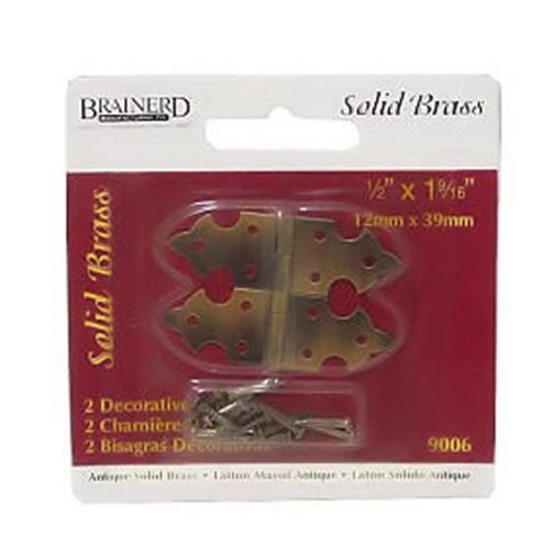 Solid Antique Brass Decorative 1/2" X 1 9/16" Hinge Pair