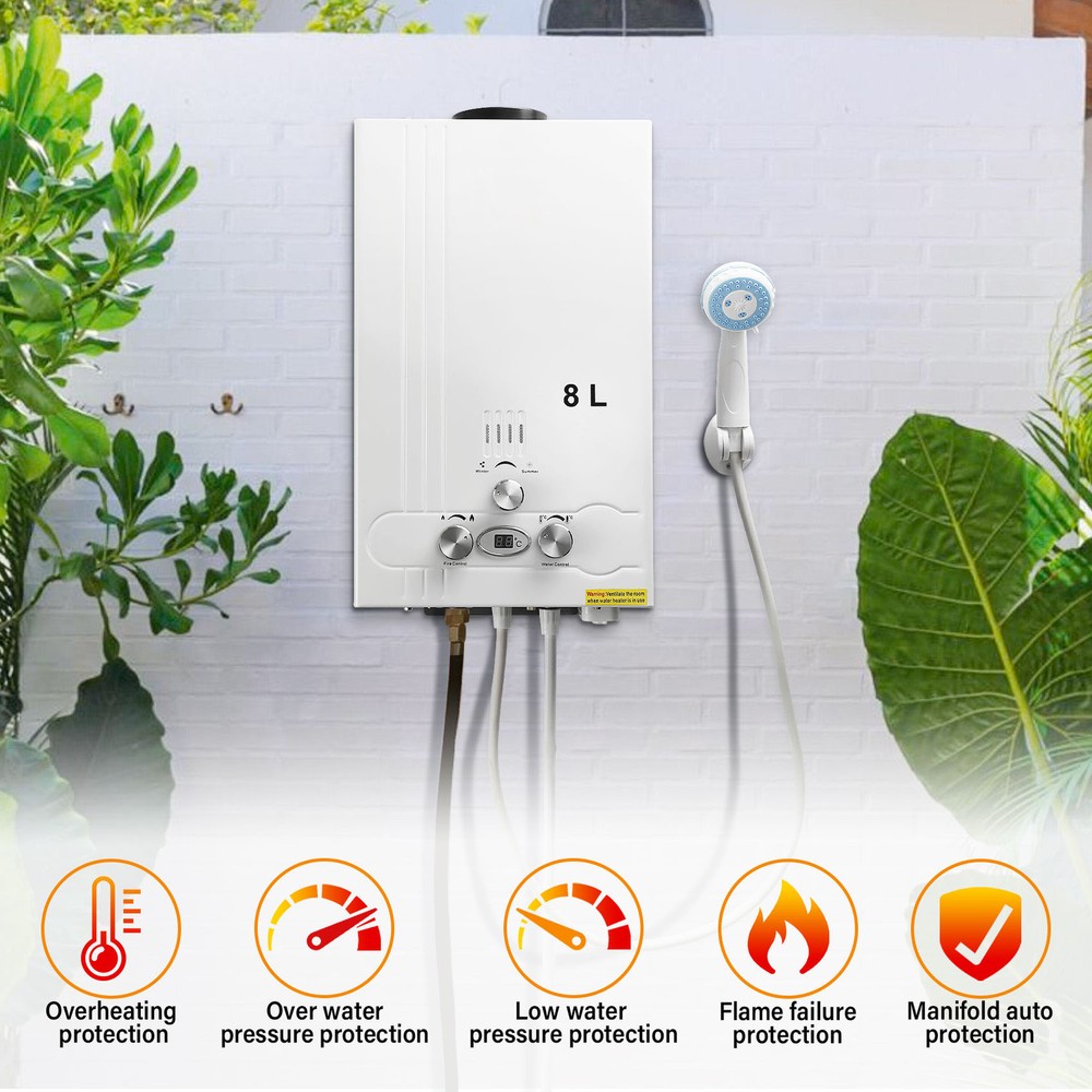 8L 2GPM Tankless LPG Liquid Propane Gas Hot Water Heater On-Demand Water Boiler