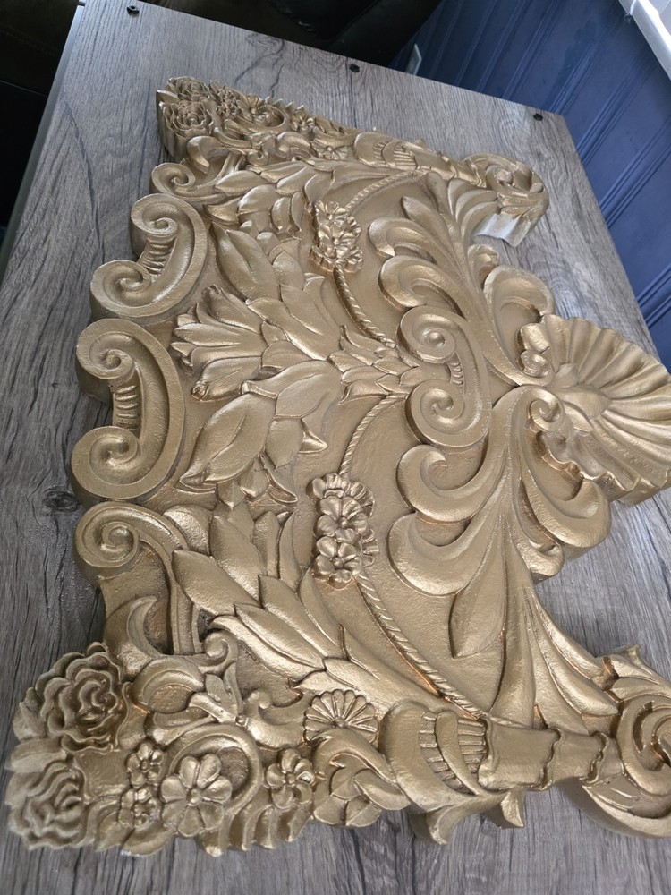 Large Gold Decorative Valence Center Accent with Leaf & Shell Scrolls for Wall