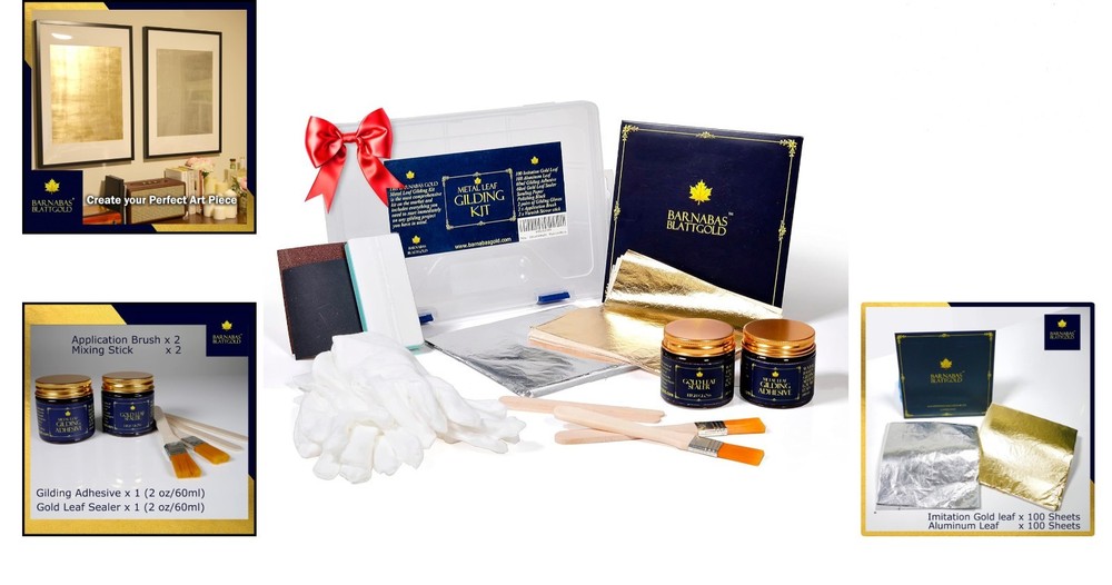 Barnabas Gilding Kit - 100 Sheets Gold/Silver Leaf, Adhesives & Tools