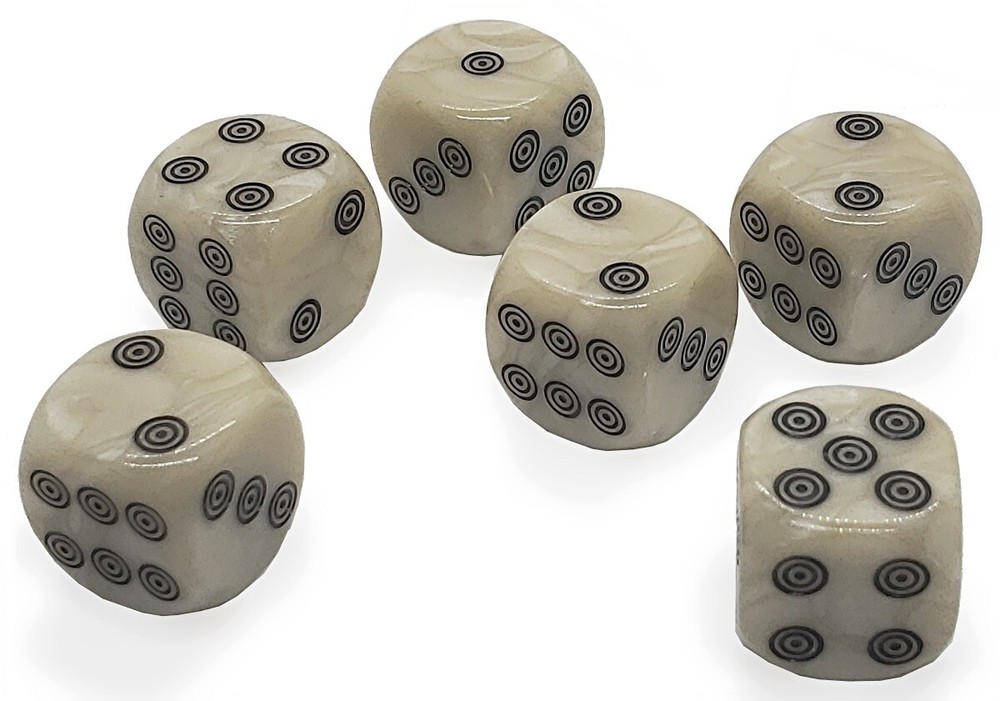 (6) Pearlized Dice Circles Pips + PU Leather Black Felt Lined Cup w/Compartment