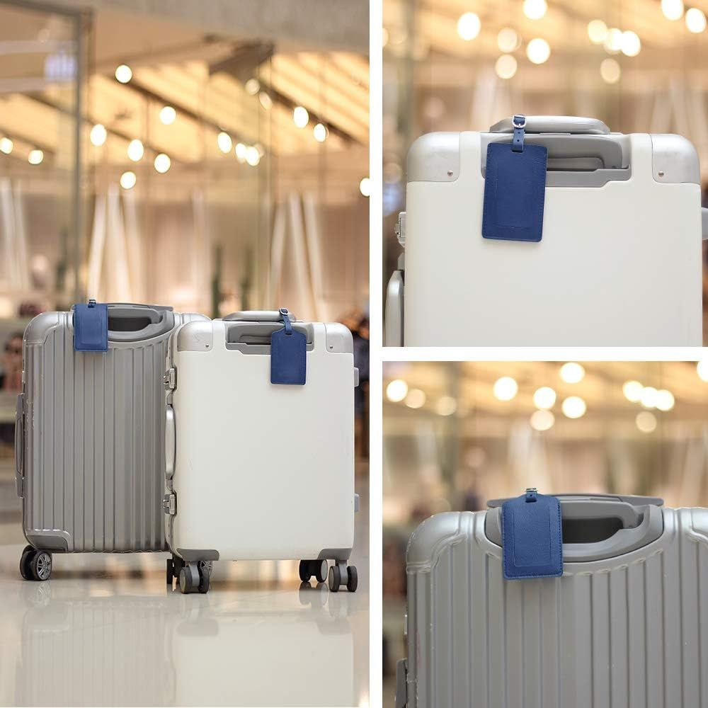 Leather Luggage Tags 4 Pack Bag Suitcase Labels 4 pack, Blue
