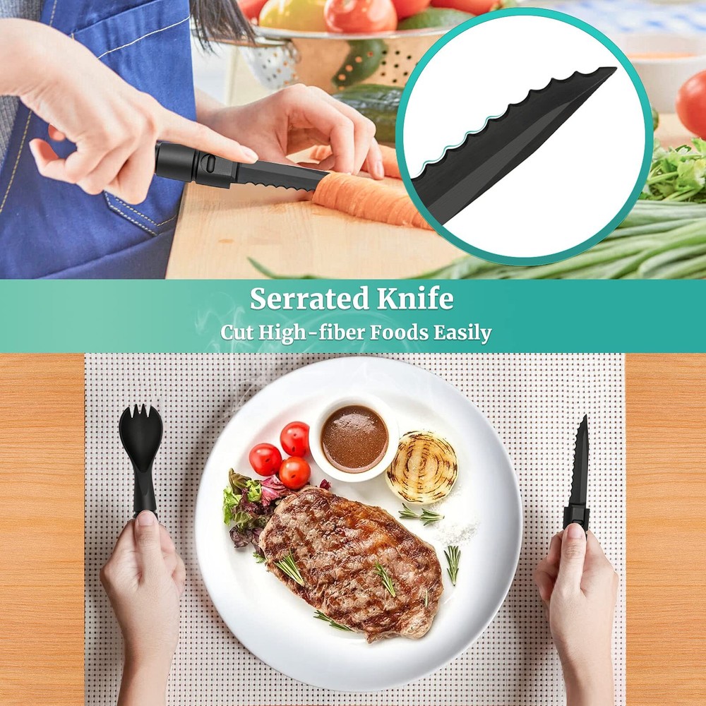 Tactical Spork, Spork Spoon Combo, 3 in 1 Standard, Black