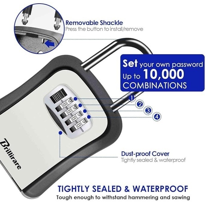 BRILLIRARE 2 Pack Key Lock Box, Waterproof 4 Digits Combination 2 Pack, Grey