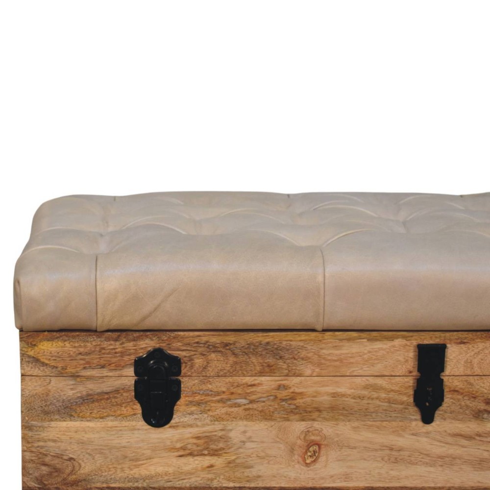 Beige Buffalo Leather Storage Trunk