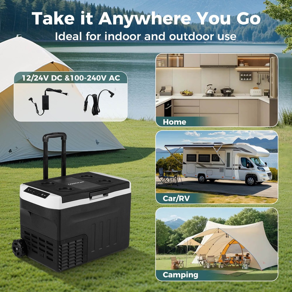 12 Volt Car Refrigerator w/ -4℉~68℉ Adjustable Range Divider for Camping