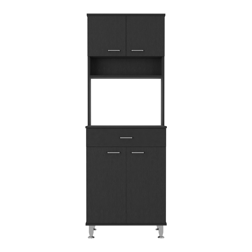 Della 60 Kitchen Pantry with Countertop, Closed & Open Storage -Black