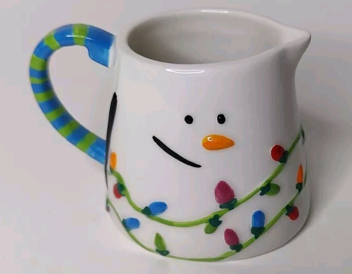 Crate & Barrel Snowman 3" Small Creamer Pitcher Christmas Ceramic MINT