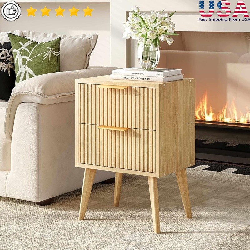 Modern Fluted Nightstand W/ Spacious Storage Multi-purpose End Table Bedroom New