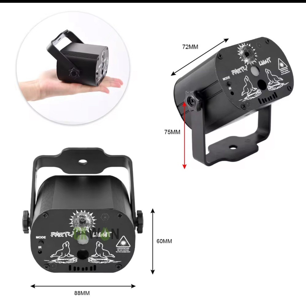 Multicolor LED Laser Effect Light, Remote, Sound Activated, Waterproof, Compact