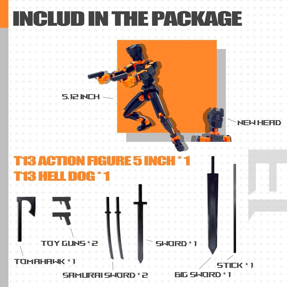 (Assembly Completed) T13 Action Figure Set, Black Orange(assembly