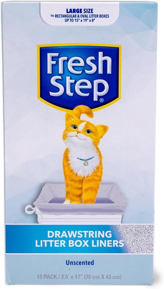 Fresh Step Drawstring Cat Litter Box Liners, Unscented, Size Large, 30" X 17" |