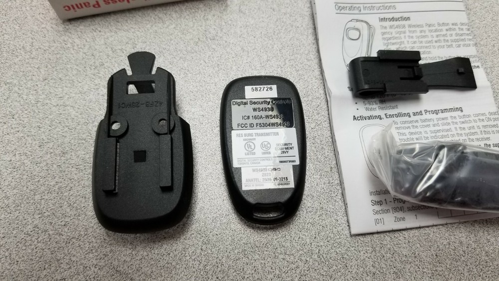 DSC WS4938 Single Button Wireless Panic Remote with Neck Strap & Clip NEW