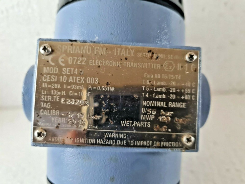 SPRIANO PM SET 45 ELECTRONIC TRANSMITTER ATEX 003 0-50 BAR E28202
