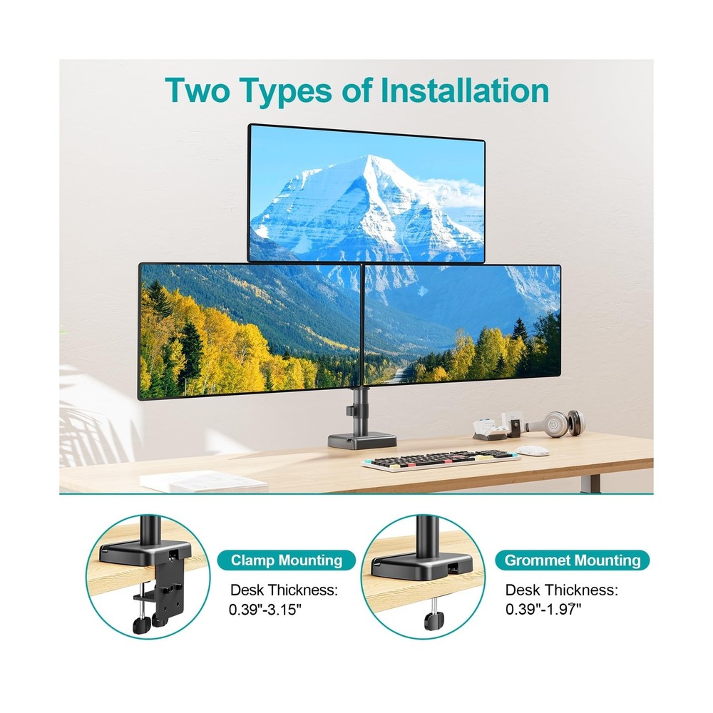 MOUNT PRO Triple Monitor Mount for Max 32" Computer Screen, Adjustable 3 Moni...
