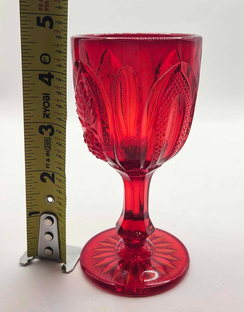Small L. G. Wright Glass Magnet and Grape Wine Stem, in Ruby about 4 3/4" tall
