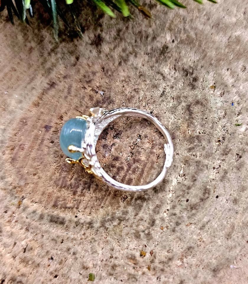 Nature Blue Morganite Stone Adjustable Ring