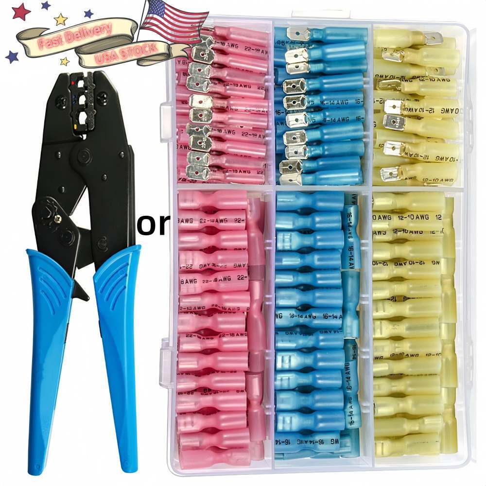 220Pcs Heat Shrink Butt Wire Connectors Electrical Cable Docking Spade Terminals