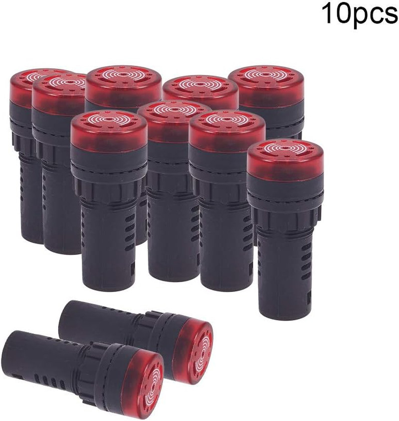 10Pcs Red Indicator Light with Buzzer AC/DC 24V, 22Mm Panel Mount Flashi