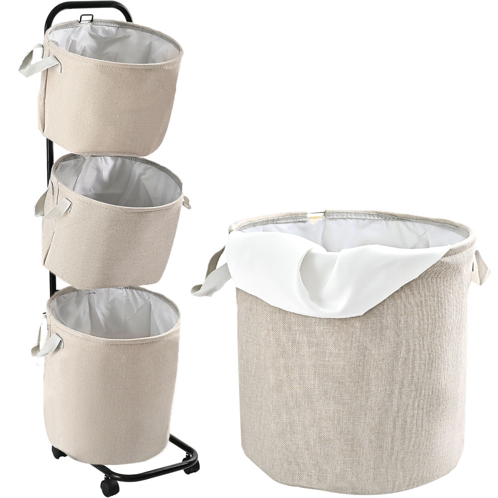 3-tier laundry basket, mobile laundry rack with wheels.
