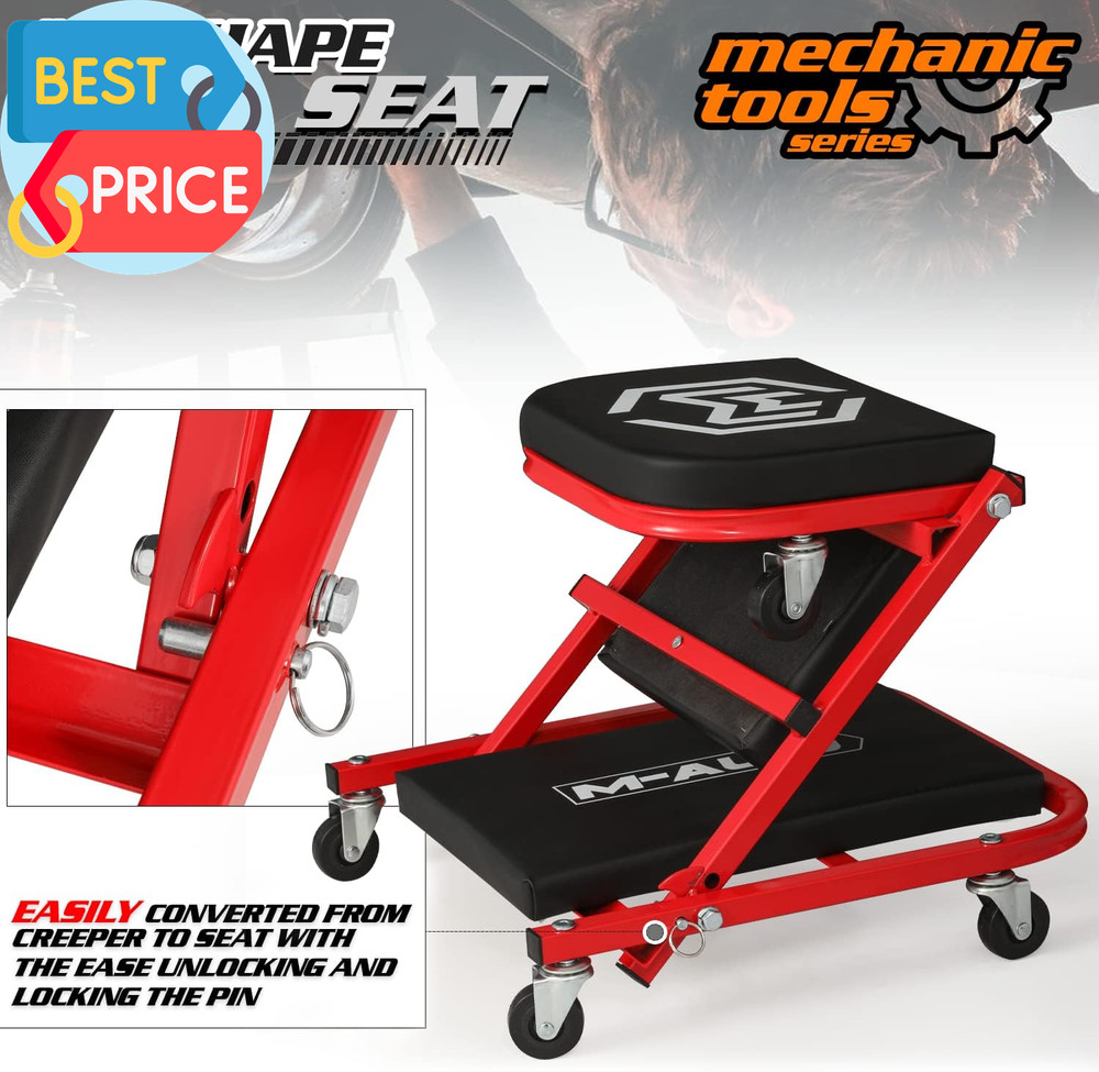 Foldable Z Creeper 2-In-1 Rolling Folding Car Creeper & Seat, 36" Adjustable Rol