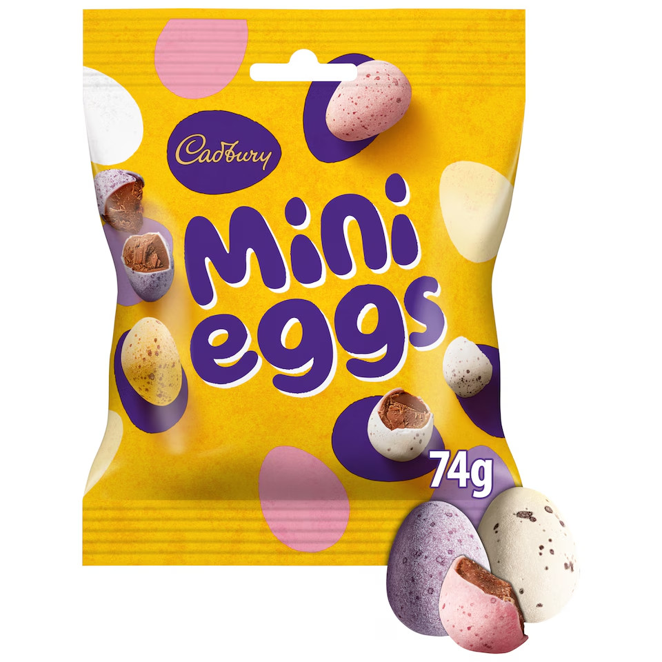 Cadbury Milk Chocolate Mini Eggs Solid Chocolate Eggs Bag 74g, Crisp Sugar Shell