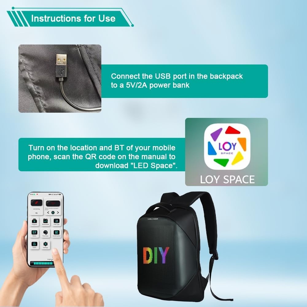 Crelander LED Backpack, 15 inch App Control Laptop Backpack with Programmable...