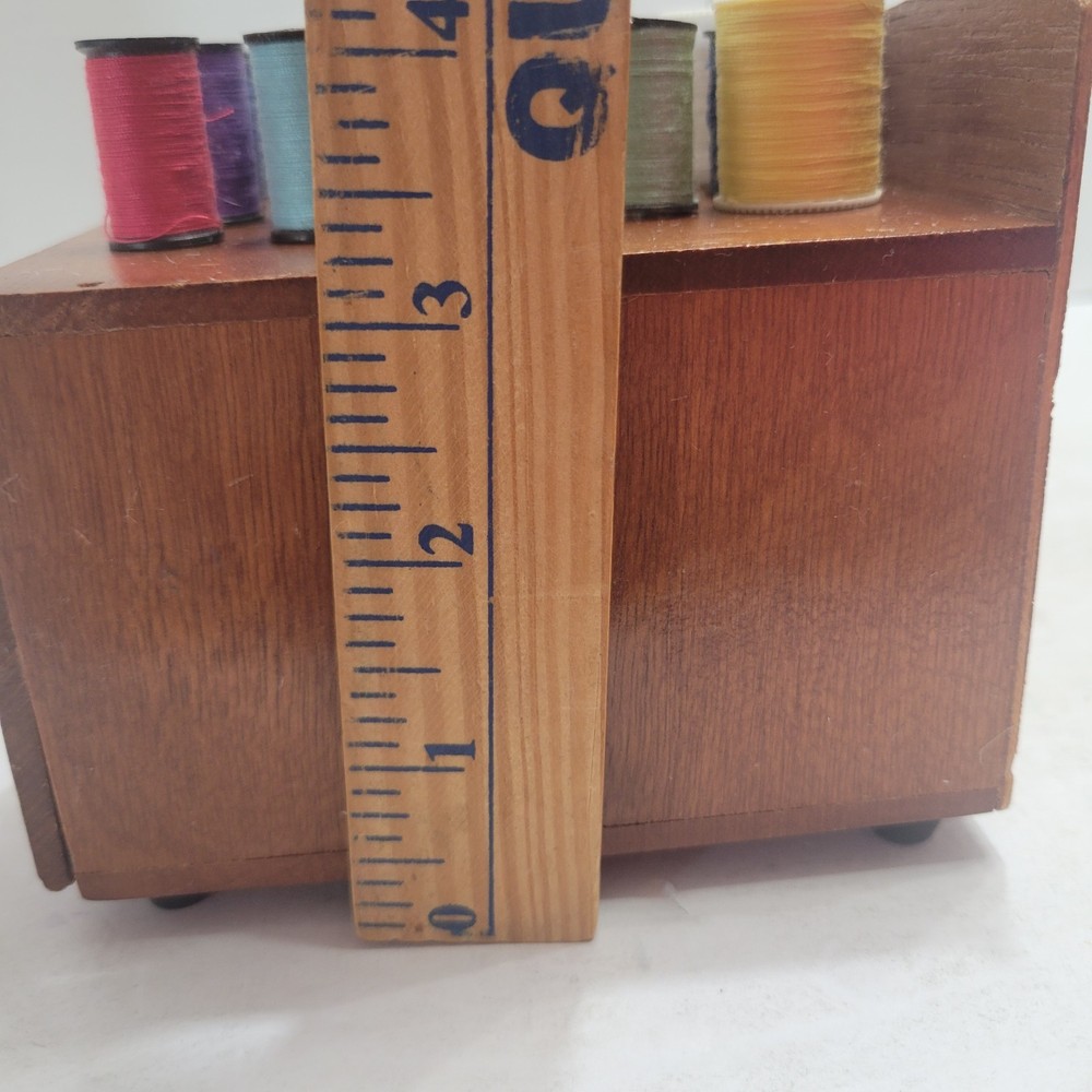 Vintage Sewing Bobbin Thread Box Footed with Drawer Craft Storage & 70 Spools