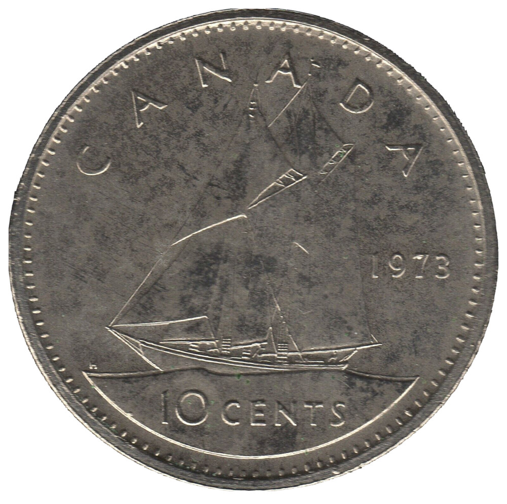 1973 Canada 10 Cent – Elizabeth II – Bluenose Dime