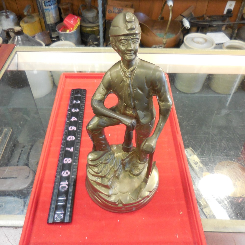 RARE 4LB BRASS 10.5" COAL MINER--VERY DETAILED MISSING COAL BASE