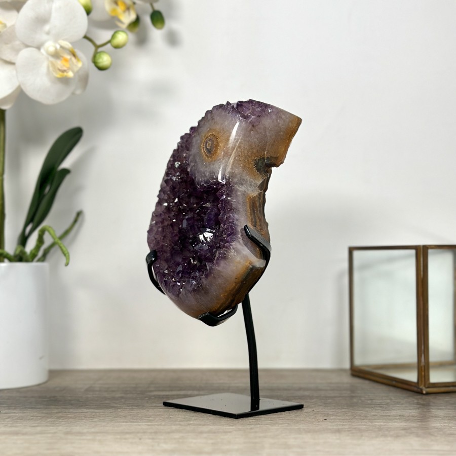 Amethyst Moon Shape Crystal Cluster on Stand. MWS2580
