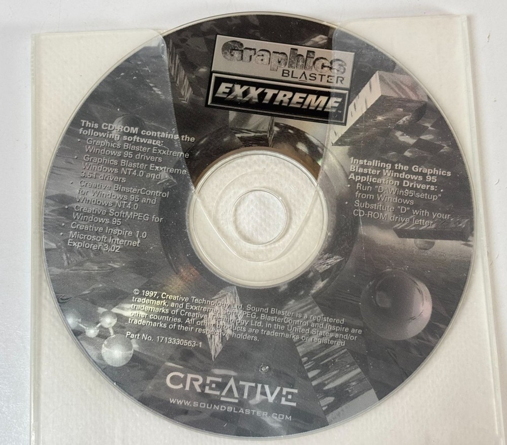 Creative Graphics Blaster Exxtreme Driver CD-ROM For Windows 95 & NT4