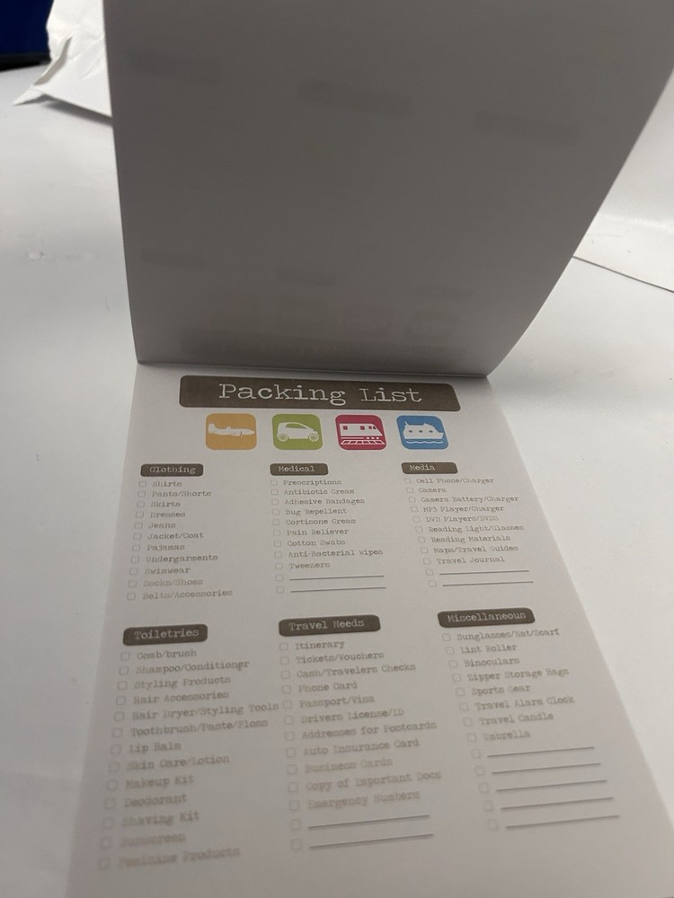 Packing list notepad used