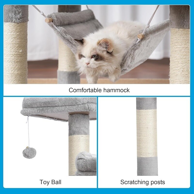 Large Multi-Level Cat Tree Condo W/ Scratching Posts Hammock Plush Toys Durable