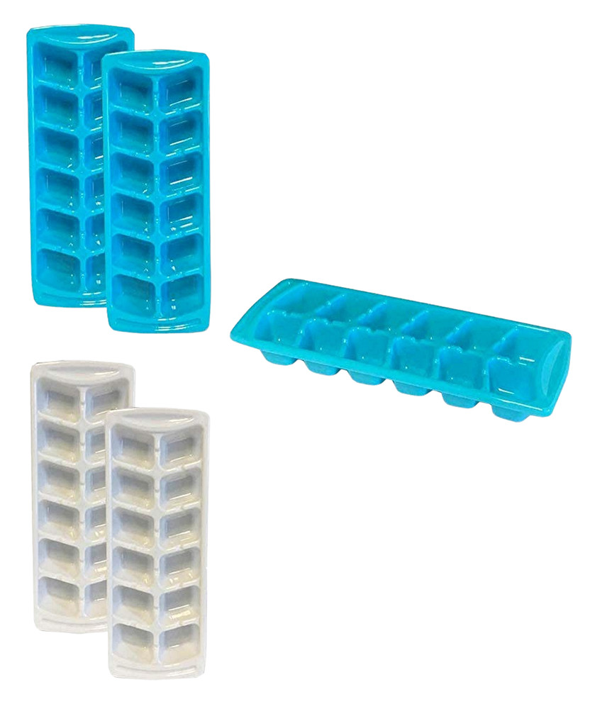 4-Pack Stackable Ice Cube Trays - BPA Free, 12 Medium Cubes Each, White & Blue