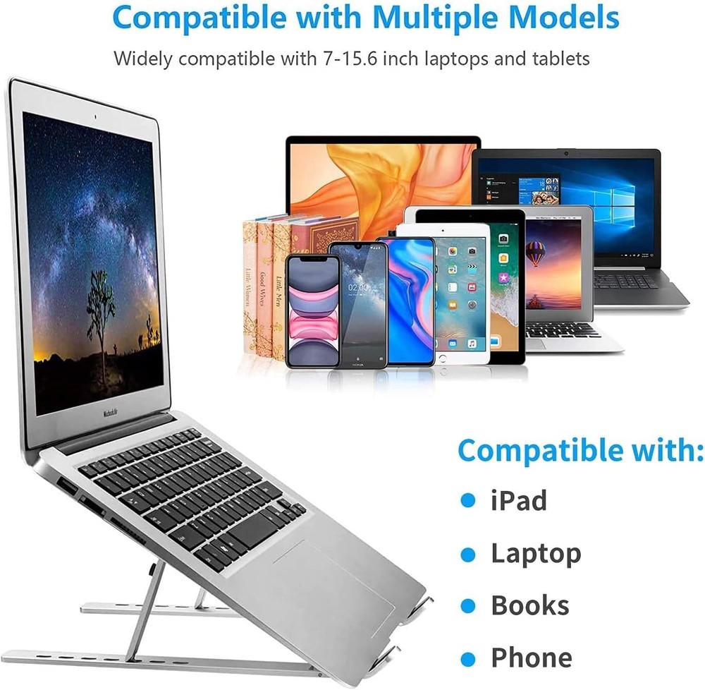 Laptop Stand for Desk, Ergonomic Design Adjustable Aluminum Foldable Silver