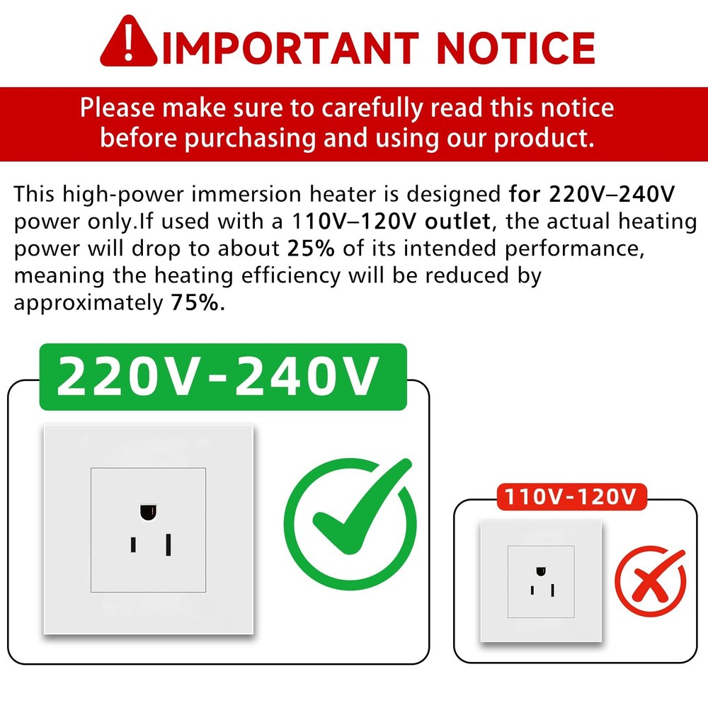 Immersion Water Heater 240V 3000W Portable Electric Heater with Rapid Heating...