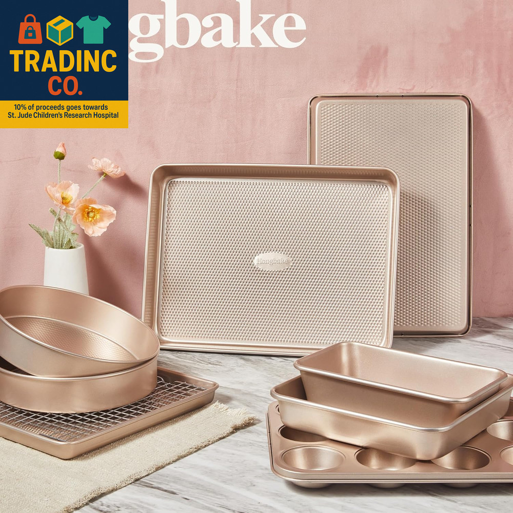 9-Piece Baking Pans Set Nonstick, Stackable Non Toxic Bakeware Sets with Diamond