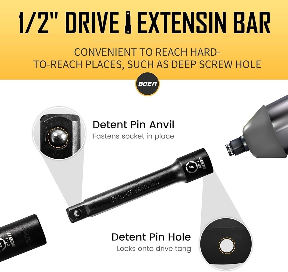 35-Piece 1/2" Drive Deep Impact Socket Set Home Workshop Hand SAE Extensions New